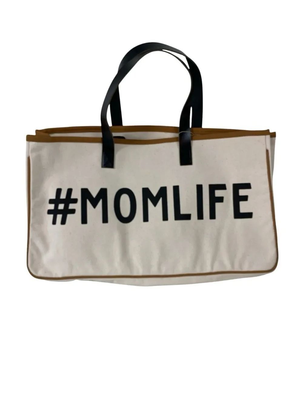 #MOMLIFE Canvas Tote Bag in Cream with leather Handles
